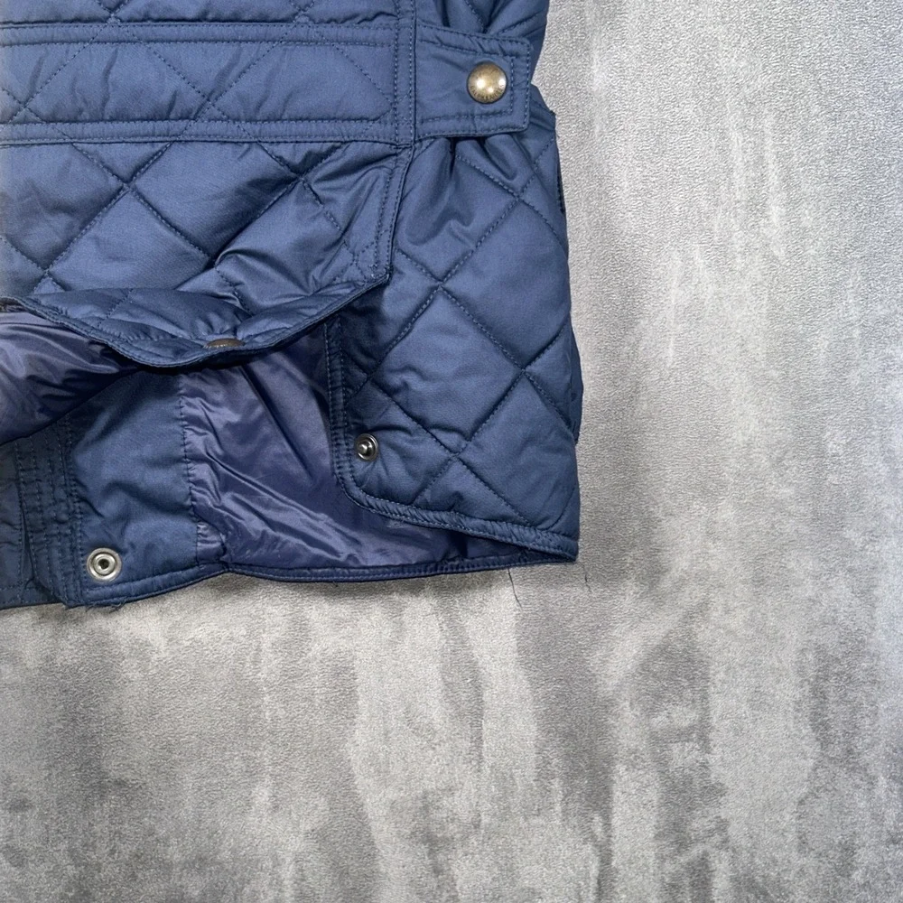 Polo Ralph Lauren Mens Diamond Quilted Navy Vest Leather Trim S Corduroy Collar